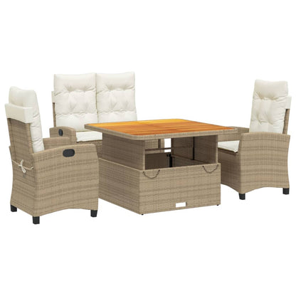 4-tlg. Garten-Essgruppe mit Kissen Beige Poly Rattan