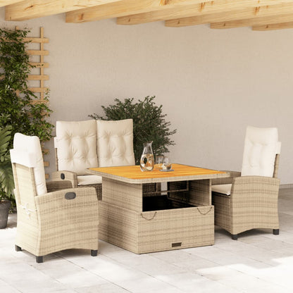 4-tlg. Garten-Essgruppe mit Kissen Beige Poly Rattan