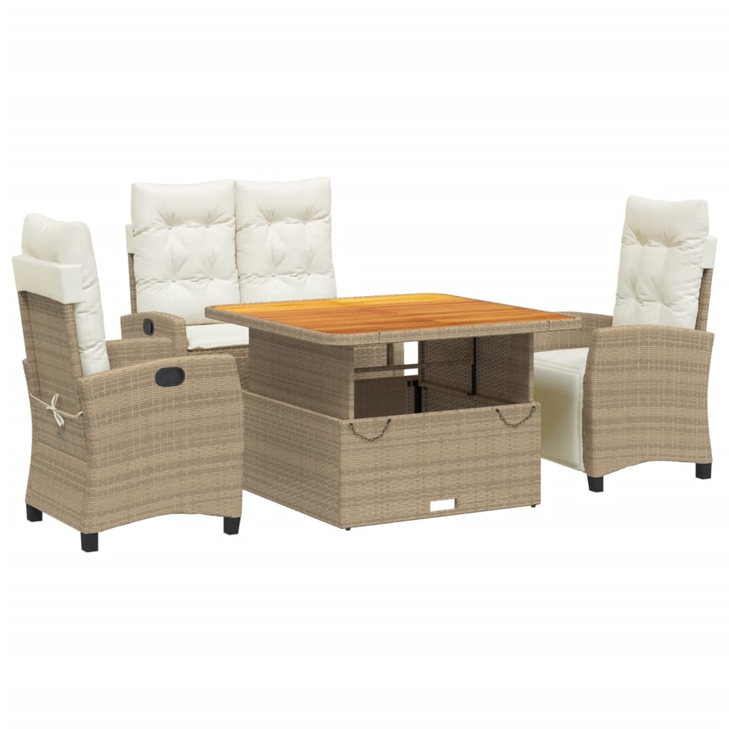 4-tlg. Garten-Essgruppe mit Kissen Beige Poly Rattan