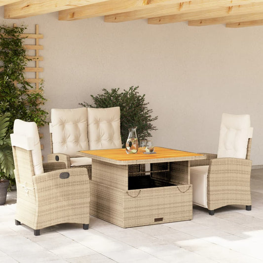 4-tlg. Garten-Essgruppe mit Kissen Beige Poly Rattan