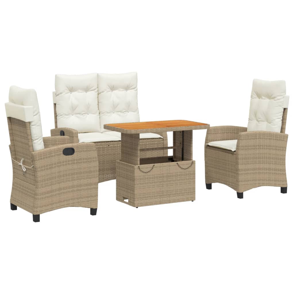 4-tlg. Garten-Essgruppe mit Kissen Beige Poly Rattan