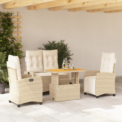 4-tlg. Garten-Essgruppe mit Kissen Beige Poly Rattan