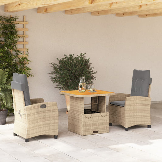 3-tlg. Garten-Essgruppe mit Kissen Beige Poly Rattan