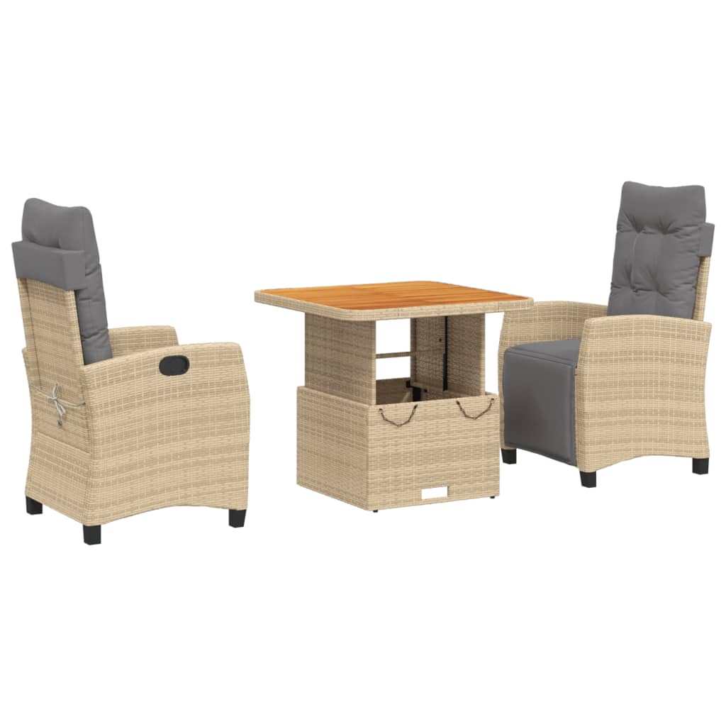 3-tlg. Garten-Essgruppe mit Kissen Beige Poly Rattan