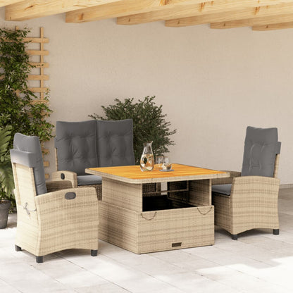 4-tlg. Garten-Essgruppe mit Kissen Beige Poly Rattan