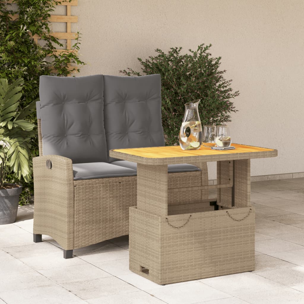 2-tlg. Garten-Essgruppe mit Kissen Beige Poly Rattan