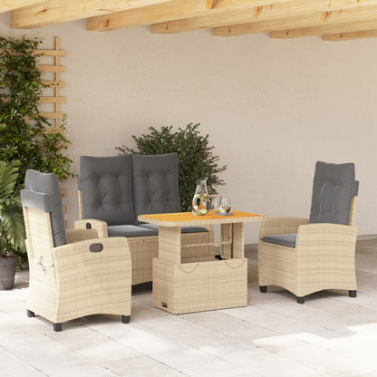 4-tlg. Garten-Essgruppe mit Kissen Beige Poly Rattan