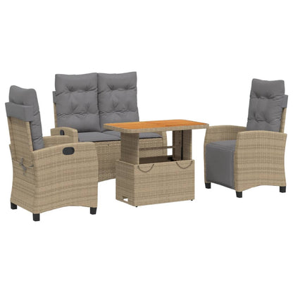 4-tlg. Garten-Essgruppe mit Kissen Beige Poly Rattan