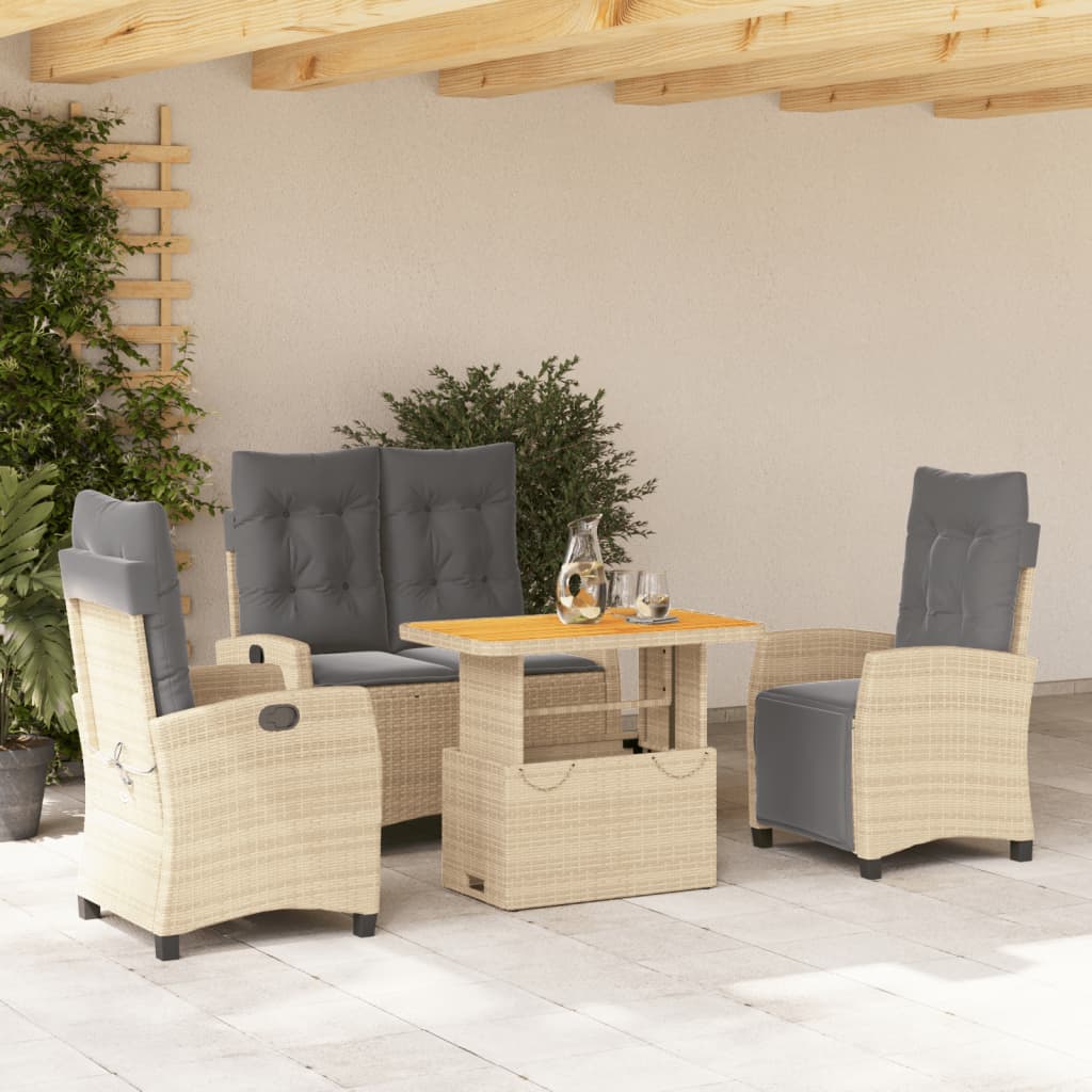 4-tlg. Garten-Essgruppe mit Kissen Beige Poly Rattan