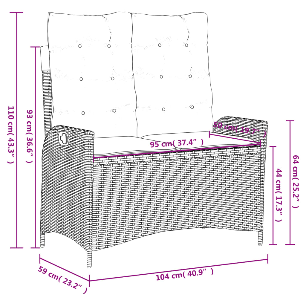 2-tlg. Garten-Essgruppe mit Kissen Schwarz Poly Rattan