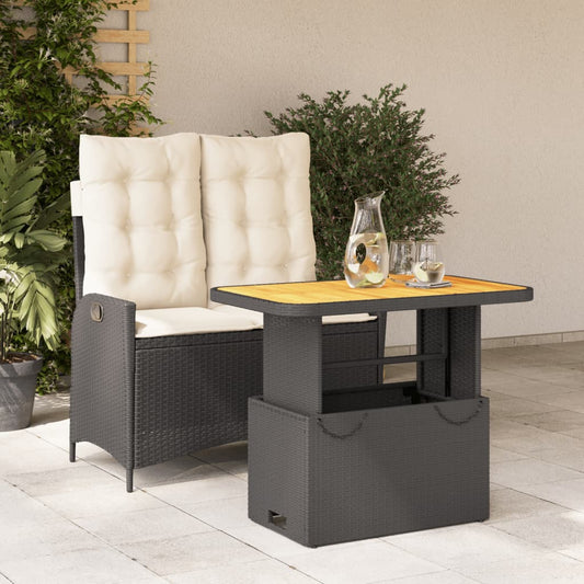 2-tlg. Garten-Essgruppe mit Kissen Schwarz Poly Rattan