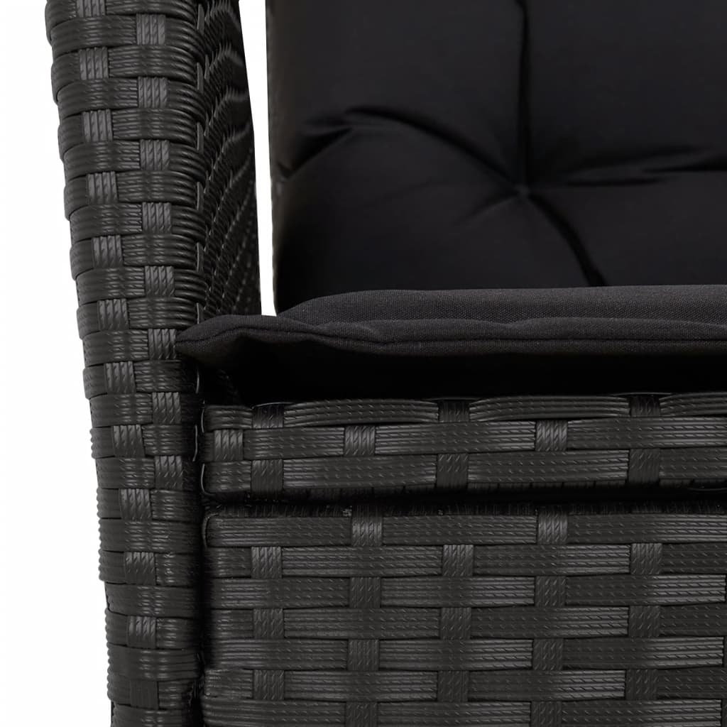 3-tlg. Garten-Essgruppe mit Kissen Schwarz Poly Rattan