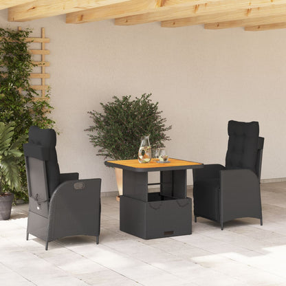 3-tlg. Garten-Essgruppe mit Kissen Schwarz Poly Rattan