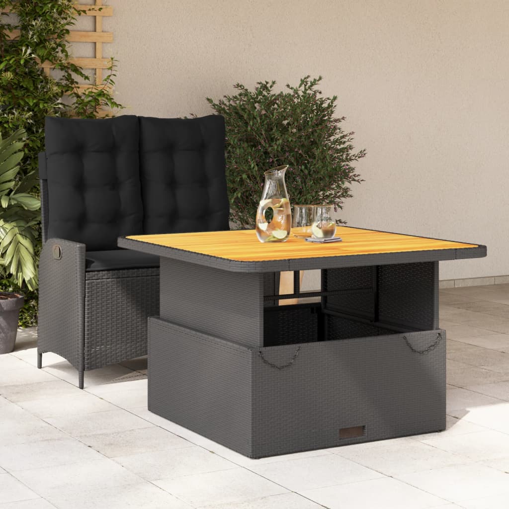 2-tlg. Garten-Essgruppe mit Kissen Schwarz Poly Rattan