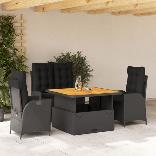 4-tlg. Garten-Essgruppe mit Kissen Schwarz Poly Rattan