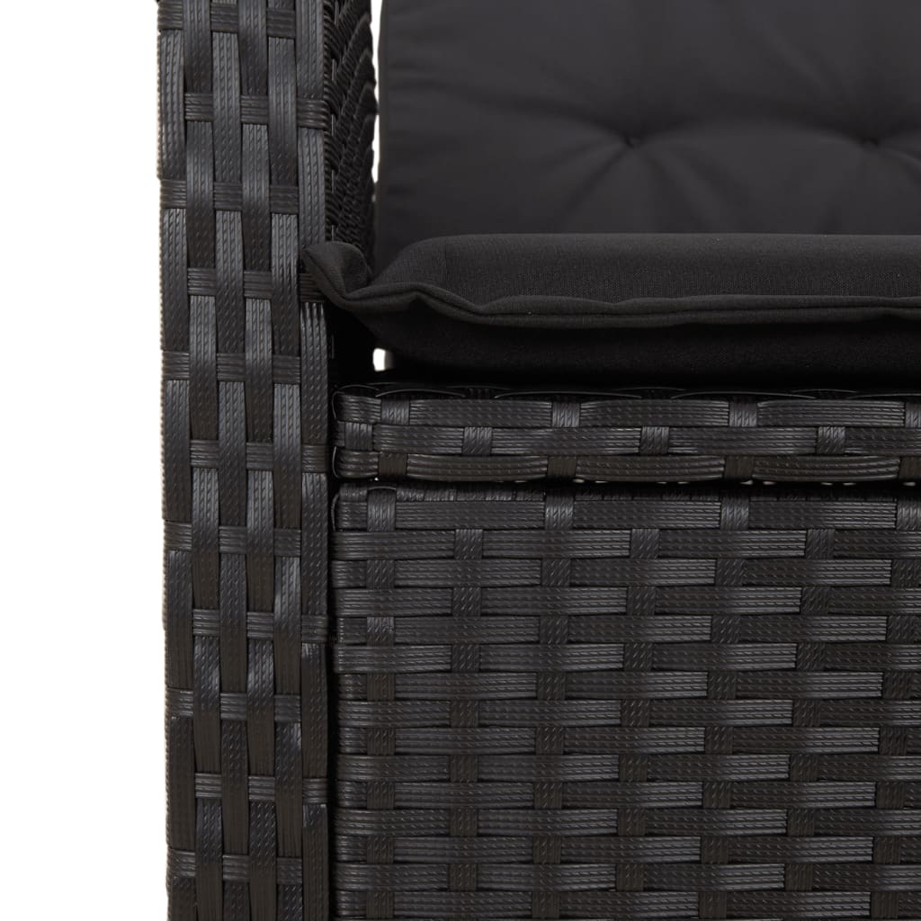 2-tlg. Garten-Essgruppe mit Kissen Schwarz Poly Rattan