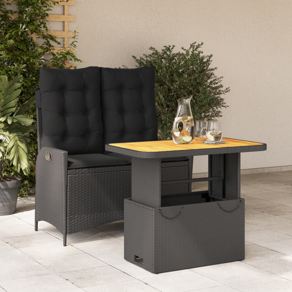 2-tlg. Garten-Essgruppe mit Kissen Schwarz Poly Rattan