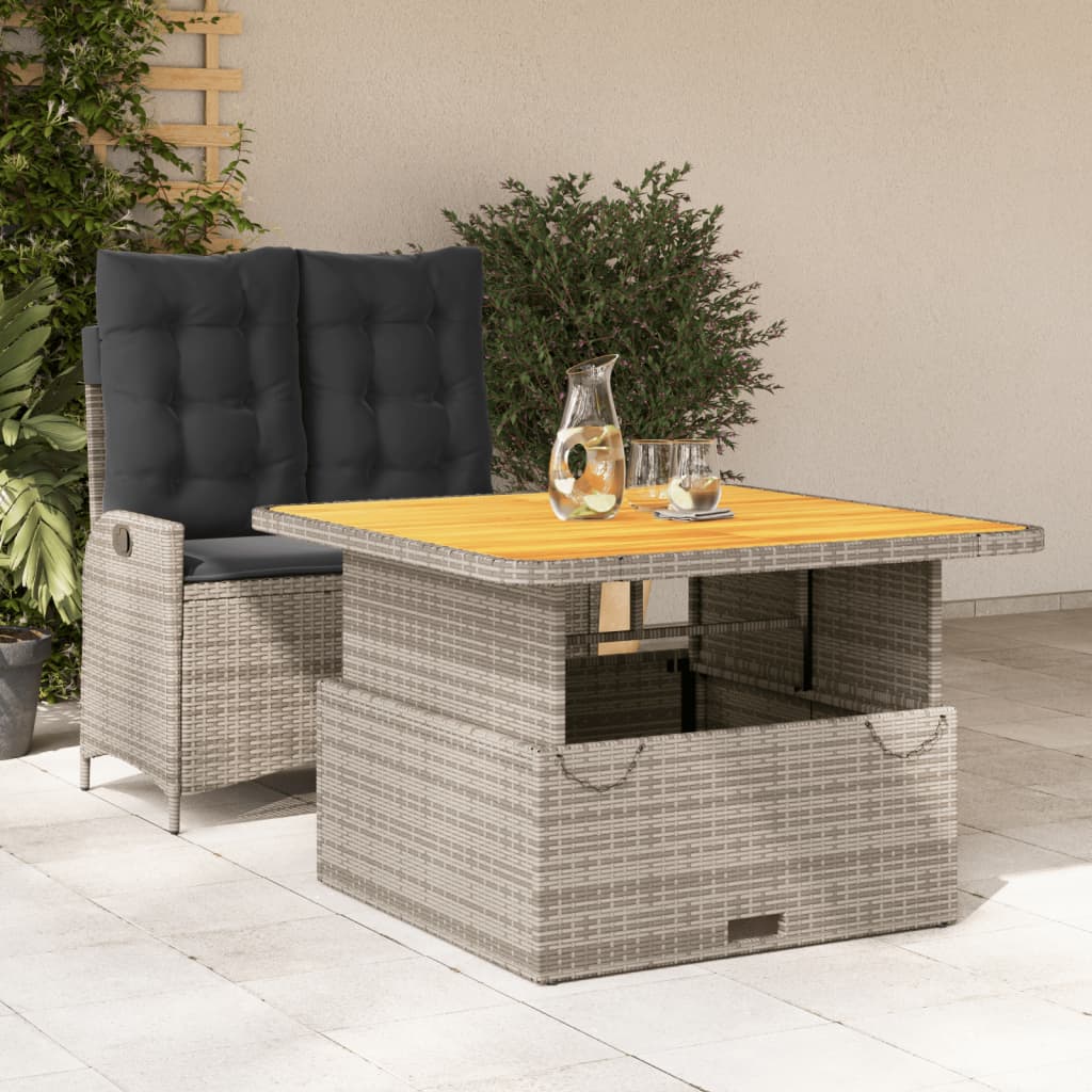 2-tlg. Garten-Essgruppe mit Kissen Grau Poly Rattan