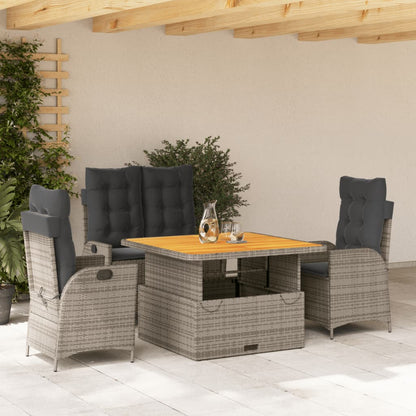 4-tlg. Garten-Essgruppe mit Kissen Grau Poly Rattan