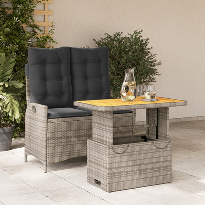 2-tlg. Garten-Essgruppe mit Kissen Grau Poly Rattan