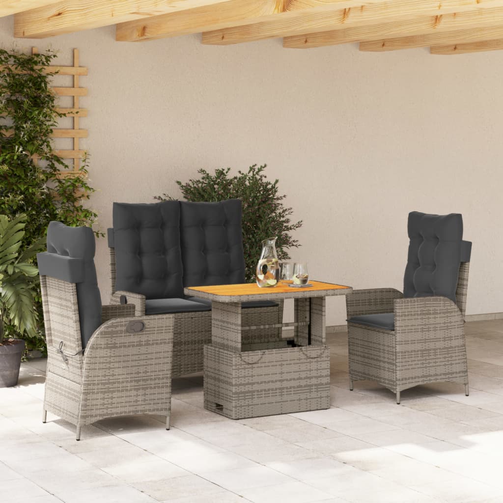 4-tlg. Garten-Essgruppe mit Kissen Grau Poly Rattan