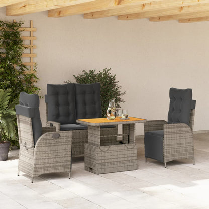 4-tlg. Garten-Essgruppe mit Kissen Grau Poly Rattan