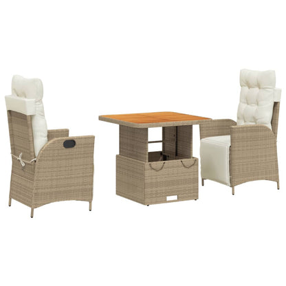 3-tlg. Garten-Essgruppe mit Kissen Beige Poly Rattan