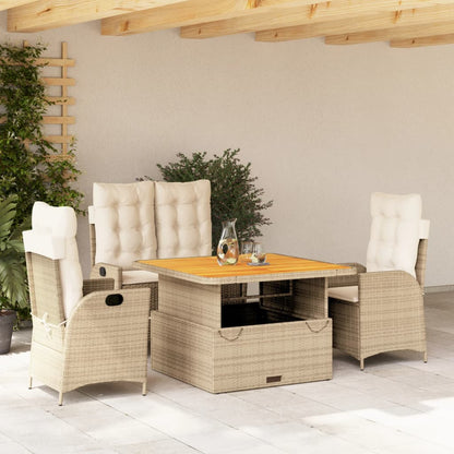 4-tlg. Garten-Essgruppe mit Kissen Beige Poly Rattan