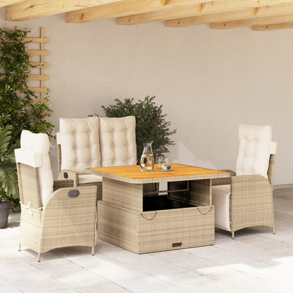 4-tlg. Garten-Essgruppe mit Kissen Beige Poly Rattan