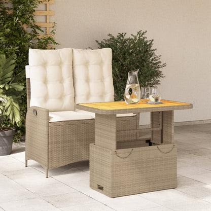 2-tlg. Garten-Essgruppe mit Kissen Beige Poly Rattan