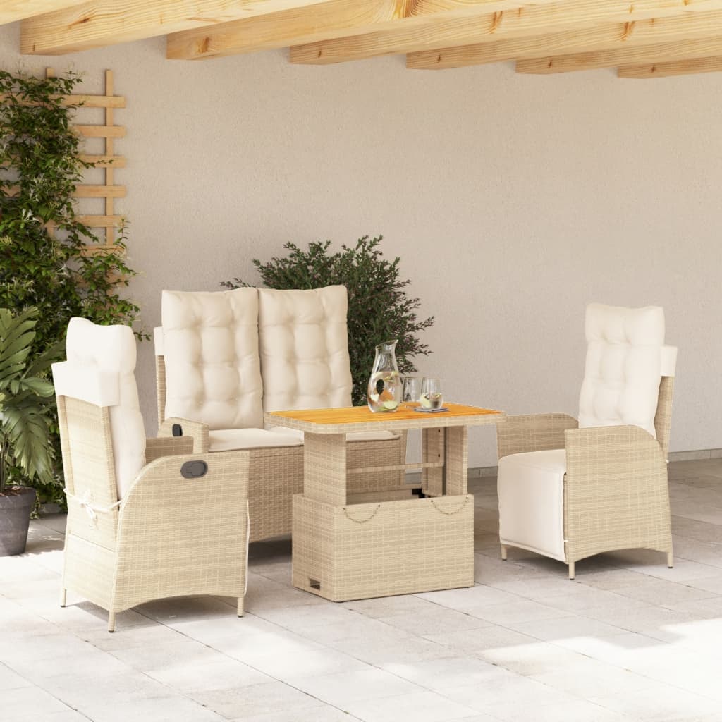 4-tlg. Garten-Essgruppe mit Kissen Beige Poly Rattan