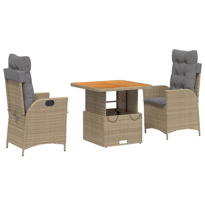 3-tlg. Garten-Essgruppe mit Kissen Beige Poly Rattan