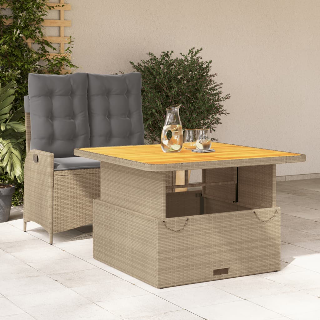 2-tlg. Garten-Essgruppe mit Kissen Beige Poly Rattan