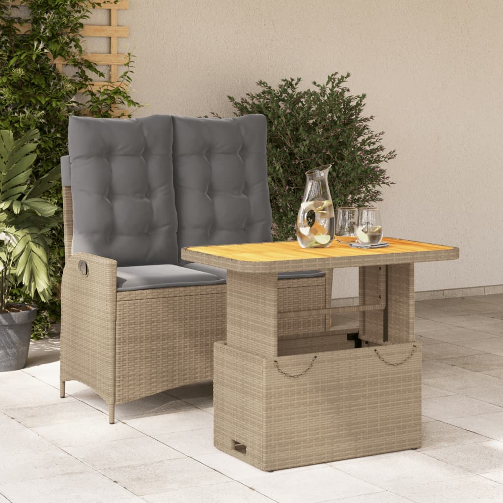 2-tlg. Garten-Essgruppe mit Kissen Beige Poly Rattan