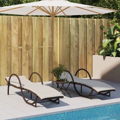 Sonnenliegen 2 Stk. mit Auflagen Braun Poly Rattan