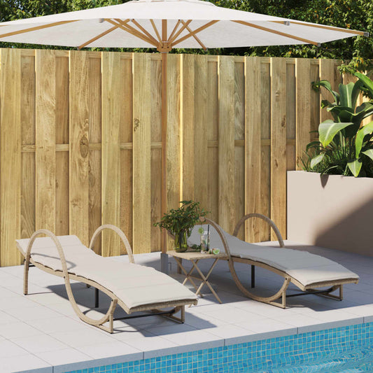 Sonnenliegen 2 Stk. mit Auflagen Beige Poly Rattan