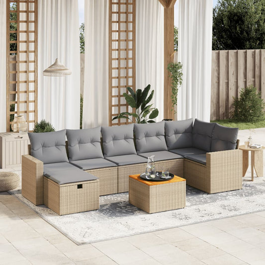 8-tlg. Garten-Sofagarnitur mit Kissen Beige Poly Rattan