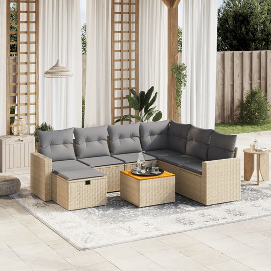 8-tlg. Garten-Sofagarnitur mit Kissen Beige Poly Rattan