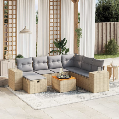8-tlg. Garten-Sofagarnitur mit Kissen Beige Poly Rattan