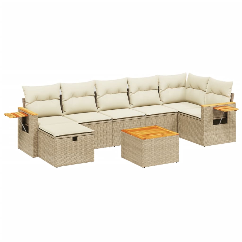 8-tlg. Garten-Sofagarnitur mit Kissen Beige Poly Rattan