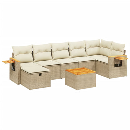8-tlg. Garten-Sofagarnitur mit Kissen Beige Poly Rattan