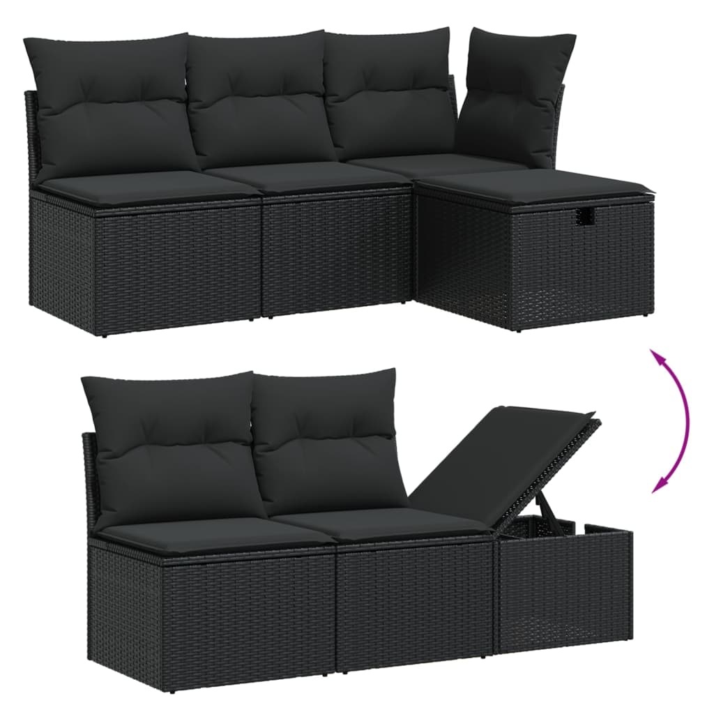 10-tlg. Garten-Sofagarnitur mit Kissen Schwarz Poly Rattan