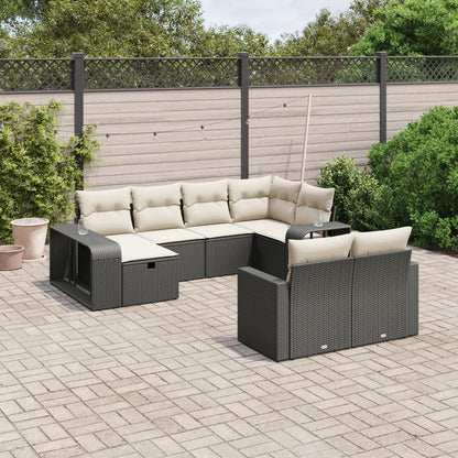 10-tlg. Garten-Sofagarnitur mit Kissen Schwarz Poly Rattan