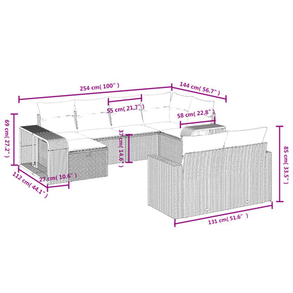 10-tlg. Garten-Sofagarnitur mit Kissen Grau Poly Rattan