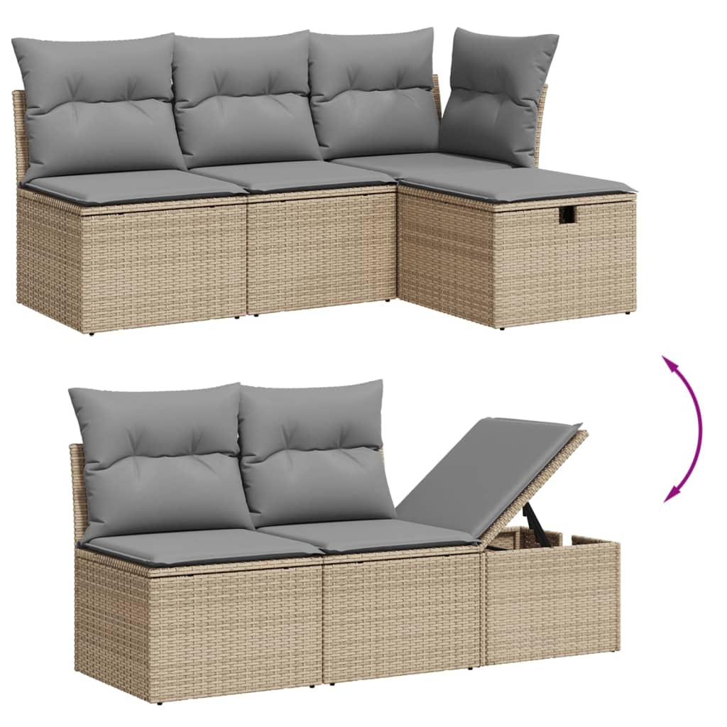 11-tlg. Garten-Sofagarnitur mit Kissen Beige Poly Rattan