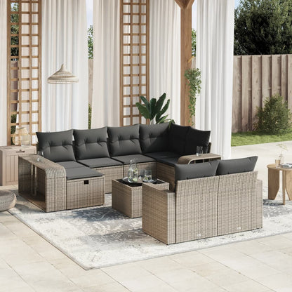 11-tlg. Garten-Sofagarnitur mit Kissen Grau Poly Rattan