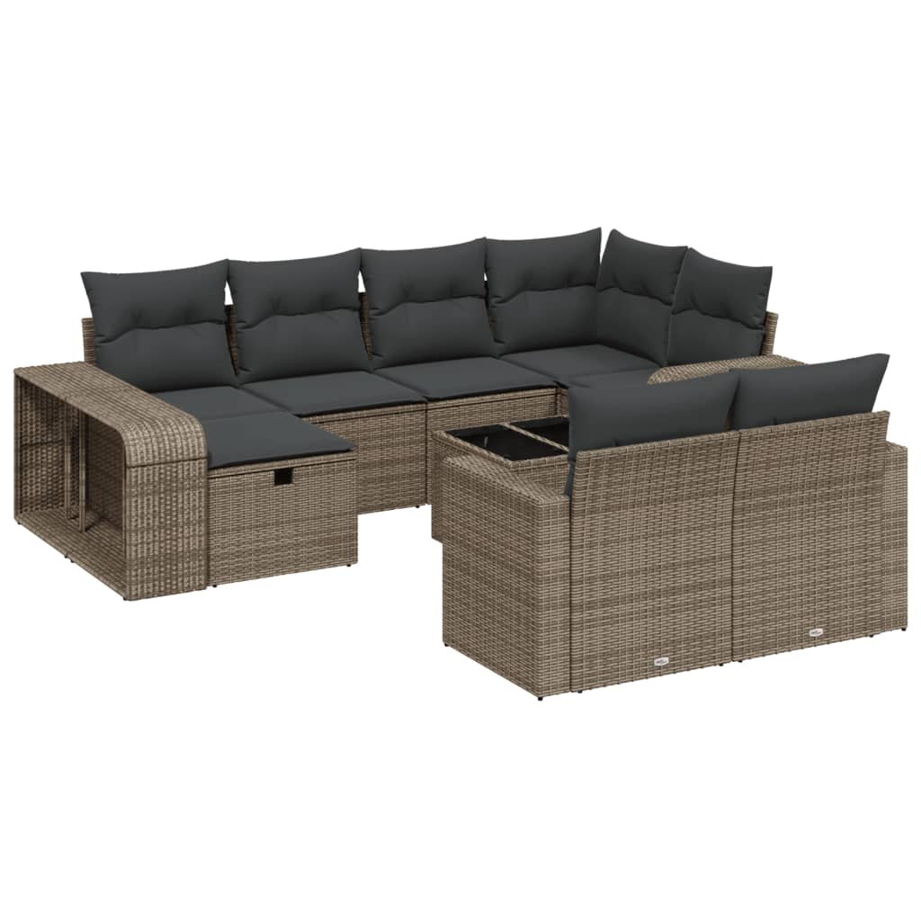 11-tlg. Garten-Sofagarnitur mit Kissen Hellgrau Poly Rattan