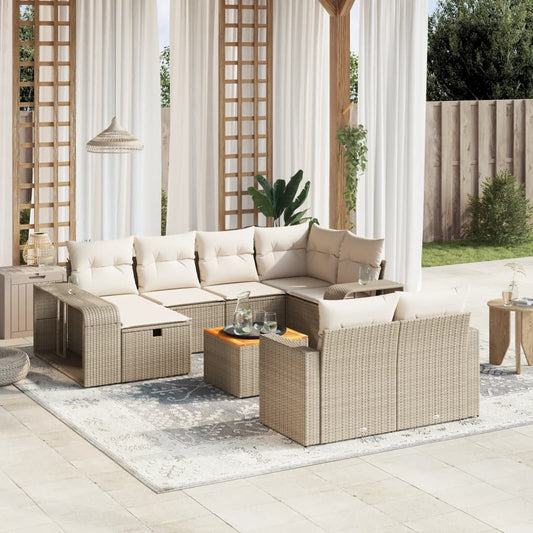 11-tlg. Garten-Sofagarnitur mit Kissen Beige Poly Rattan