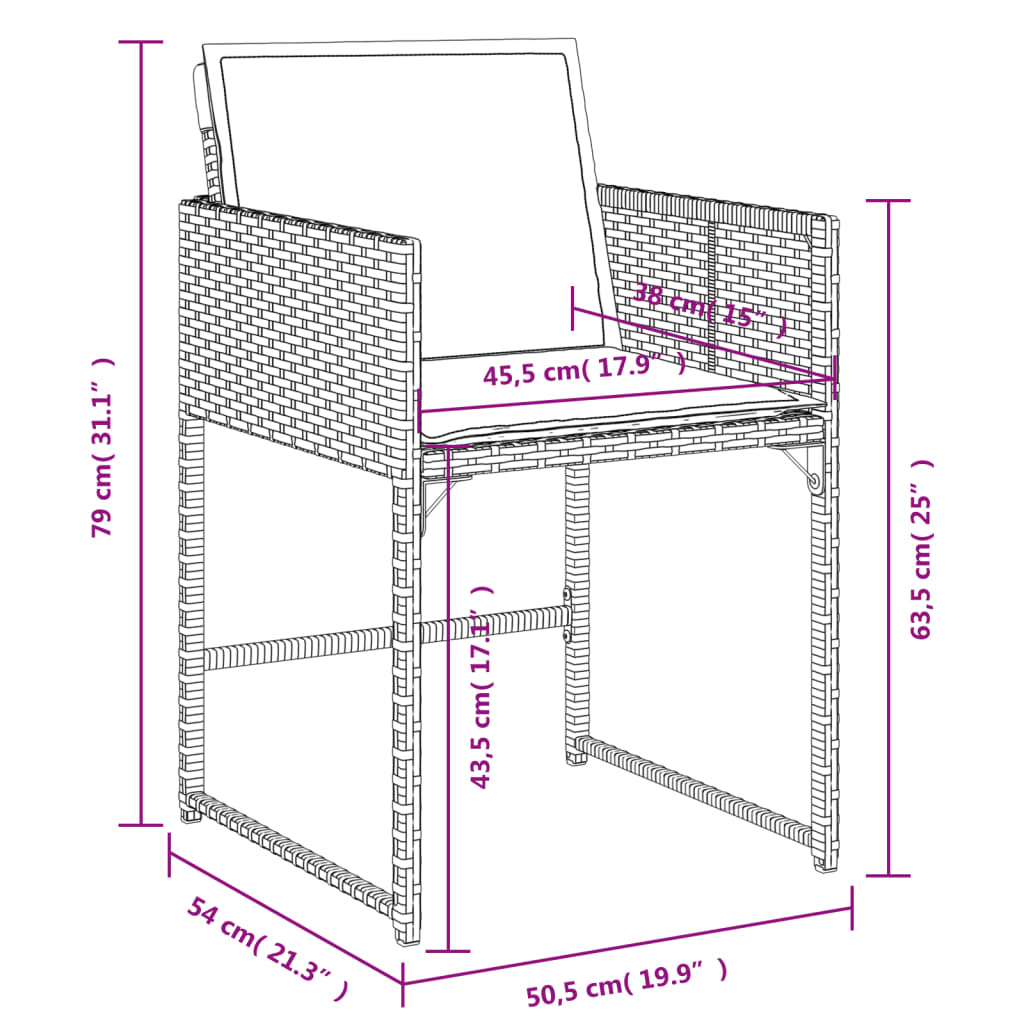 Gartenstühle mit Kissen 4 Stk. Grau Poly Rattan