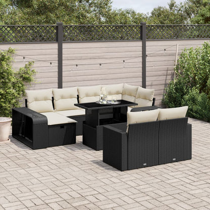 11-tlg. Garten-Sofagarnitur mit Kissen Schwarz Poly Rattan